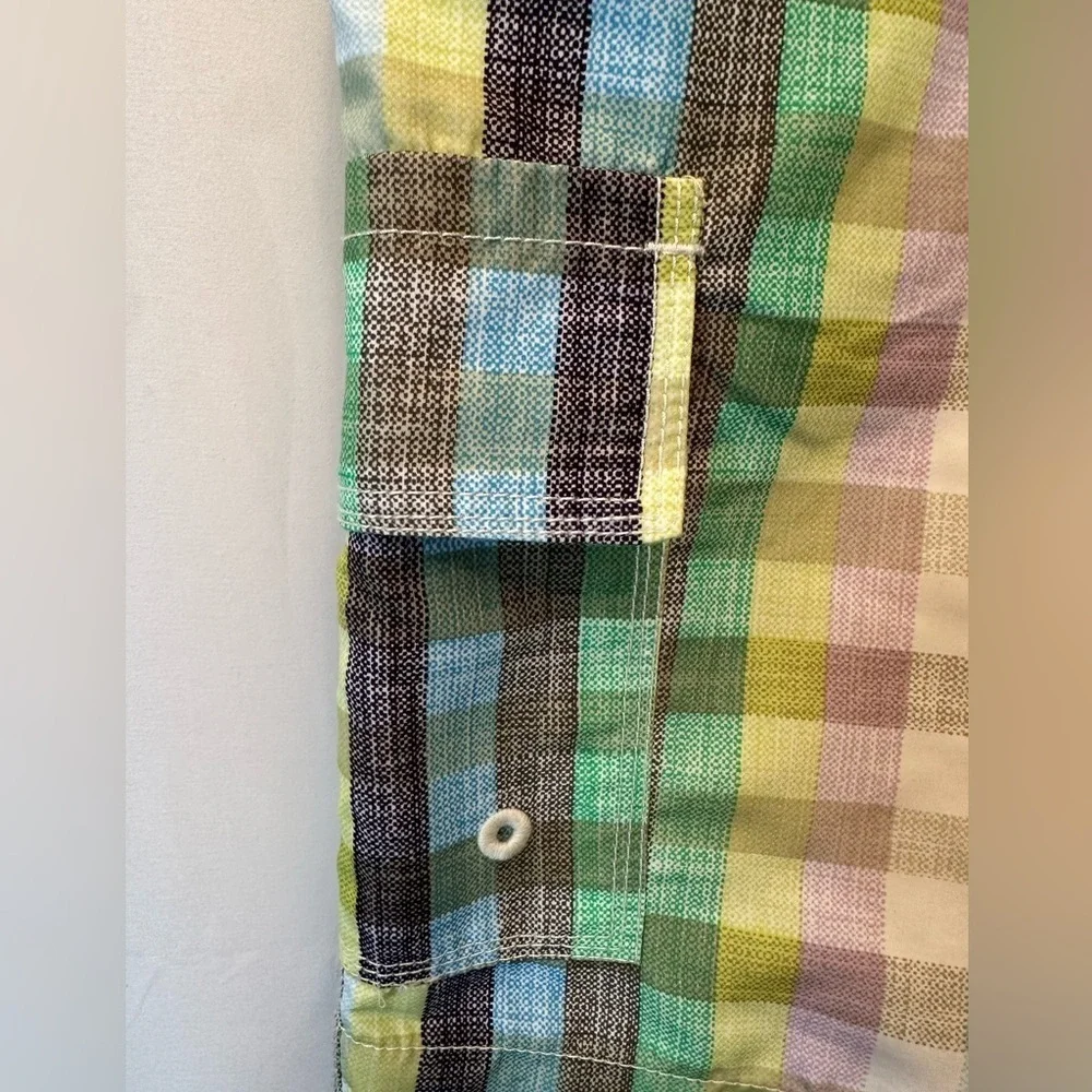 Tommy Bahama Men's 34x10 Plaid Board Shorts Trunks Cream Green Yellow‎ Black